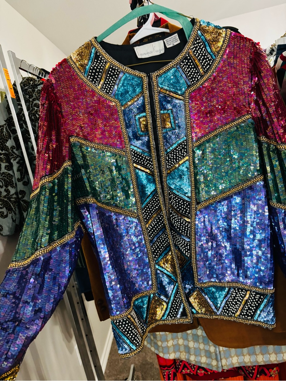 Laurence Kazar Multicolor Sequined & Beaded Bomber Jacket